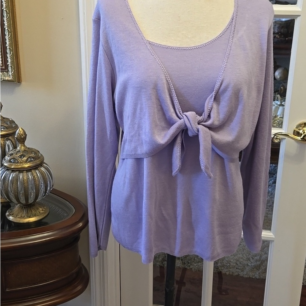 Elegant Lavender Long Sleeve Tie-Front Top